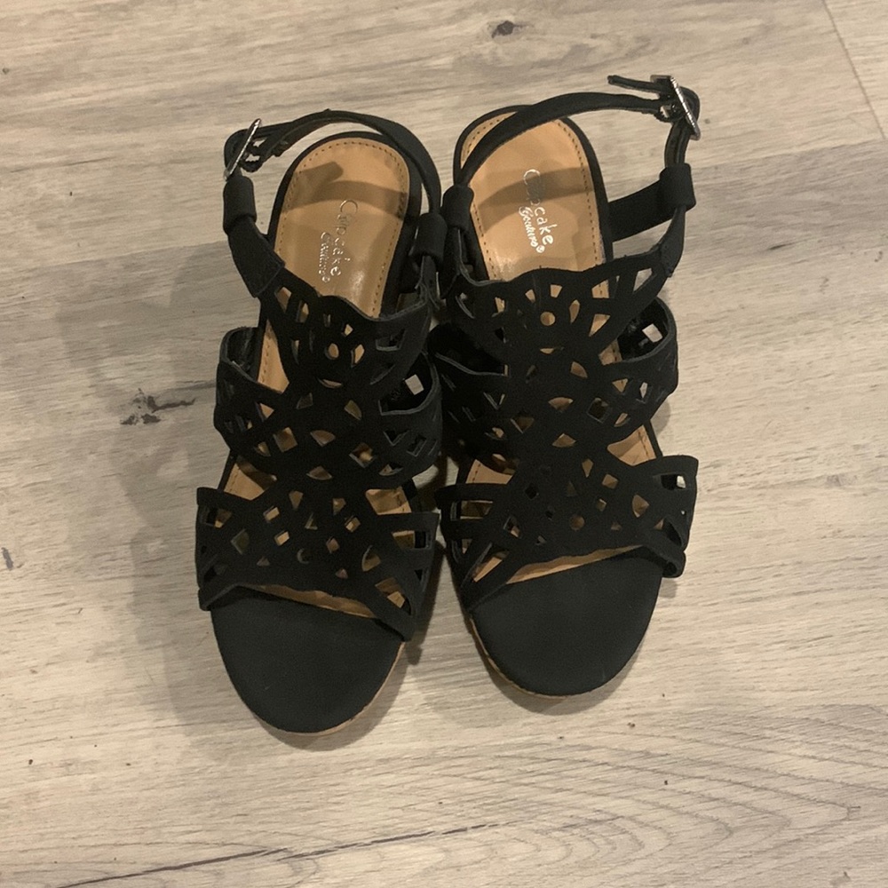 Black and beige heels